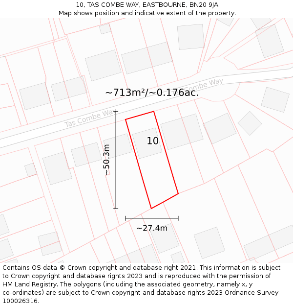 10, TAS COMBE WAY, EASTBOURNE, BN20 9JA: Plot and title map