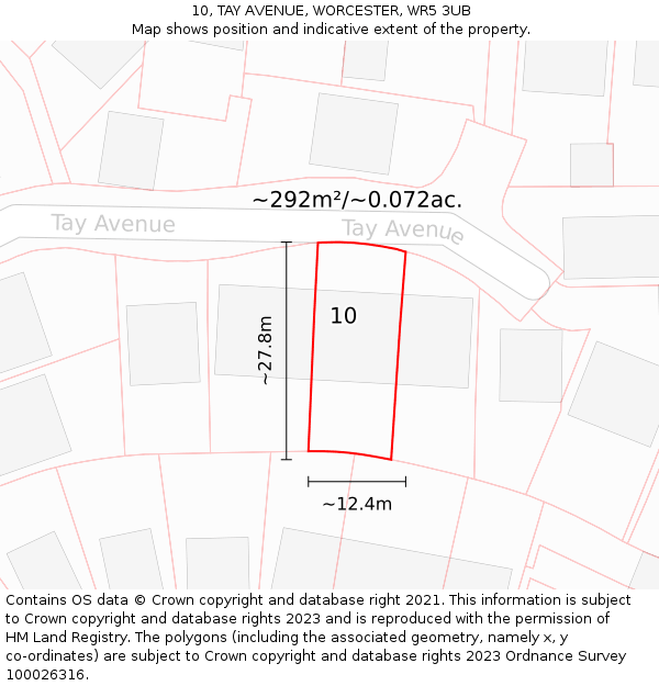 10, TAY AVENUE, WORCESTER, WR5 3UB: Plot and title map