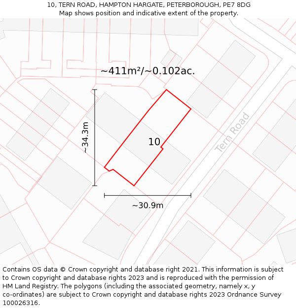 10, TERN ROAD, HAMPTON HARGATE, PETERBOROUGH, PE7 8DG: Plot and title map