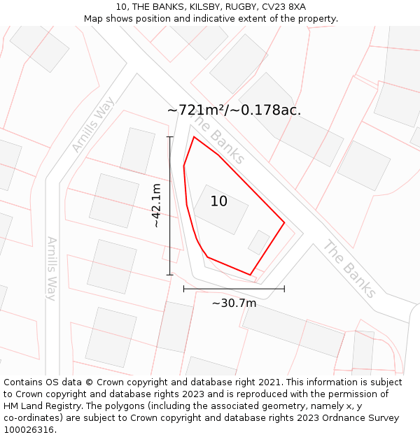 10, THE BANKS, KILSBY, RUGBY, CV23 8XA: Plot and title map