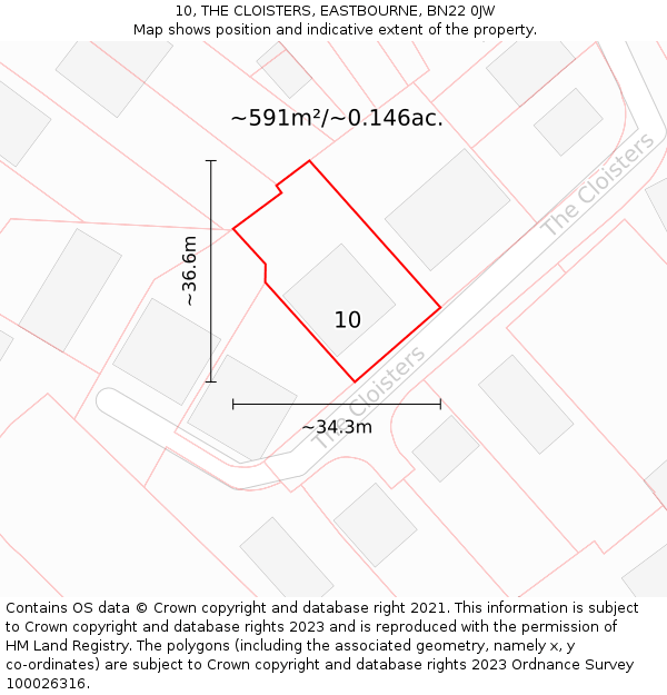 10, THE CLOISTERS, EASTBOURNE, BN22 0JW: Plot and title map