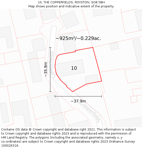 10, THE COPPERFIELDS, ROYSTON, SG8 5BH: Plot and title map