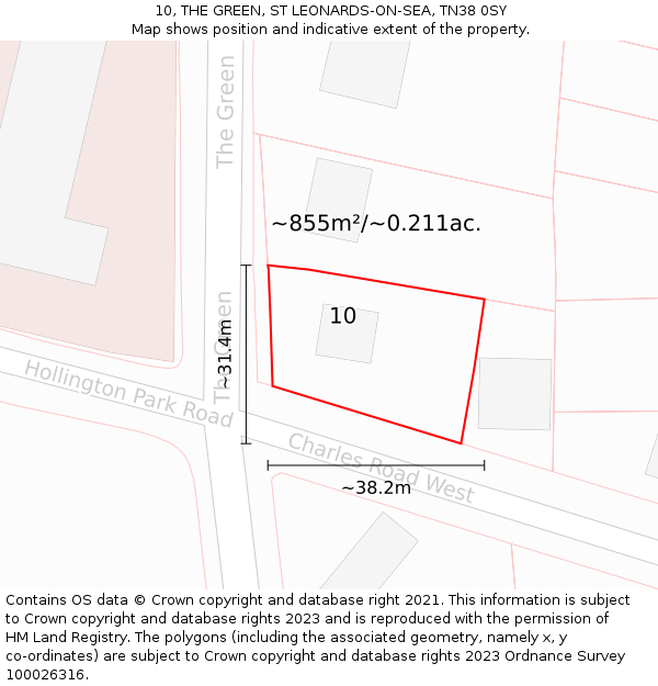 10, THE GREEN, ST LEONARDS-ON-SEA, TN38 0SY: Plot and title map