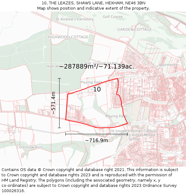 10, THE LEAZES, SHAWS LANE, HEXHAM, NE46 3BN: Plot and title map