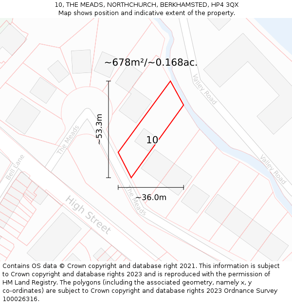 10, THE MEADS, NORTHCHURCH, BERKHAMSTED, HP4 3QX: Plot and title map