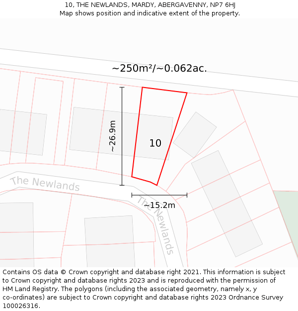 10, THE NEWLANDS, MARDY, ABERGAVENNY, NP7 6HJ: Plot and title map