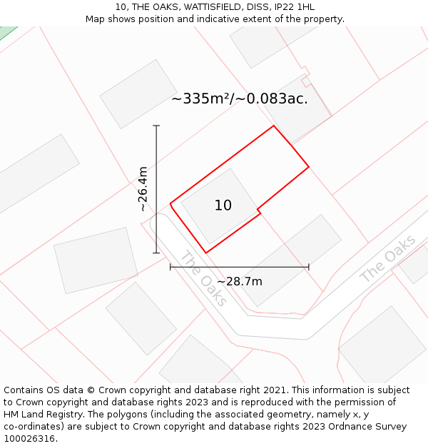 10, THE OAKS, WATTISFIELD, DISS, IP22 1HL: Plot and title map