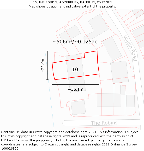 10, THE ROBINS, ADDERBURY, BANBURY, OX17 3FN: Plot and title map