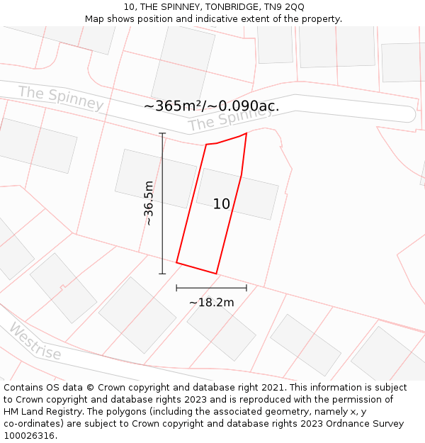 10, THE SPINNEY, TONBRIDGE, TN9 2QQ: Plot and title map