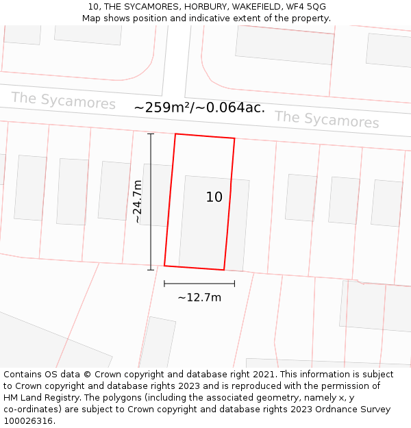 10, THE SYCAMORES, HORBURY, WAKEFIELD, WF4 5QG: Plot and title map