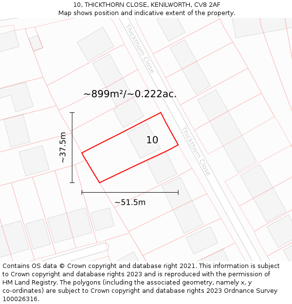 10, THICKTHORN CLOSE, KENILWORTH, CV8 2AF: Plot and title map