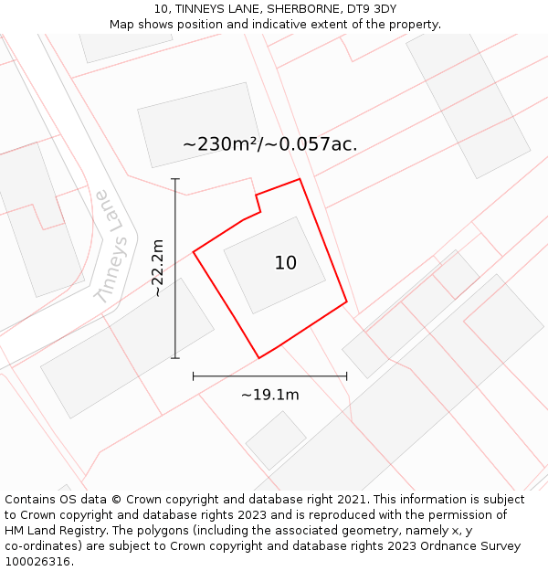 10, TINNEYS LANE, SHERBORNE, DT9 3DY: Plot and title map