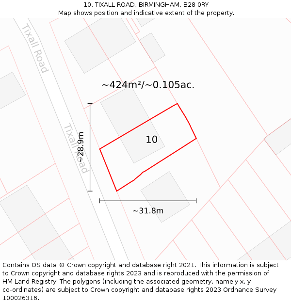 10, TIXALL ROAD, BIRMINGHAM, B28 0RY: Plot and title map