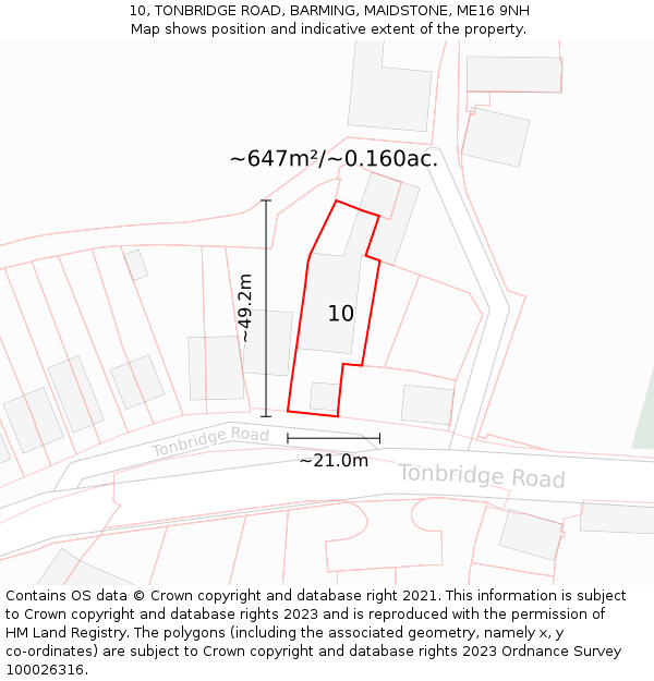 10, TONBRIDGE ROAD, BARMING, MAIDSTONE, ME16 9NH: Plot and title map