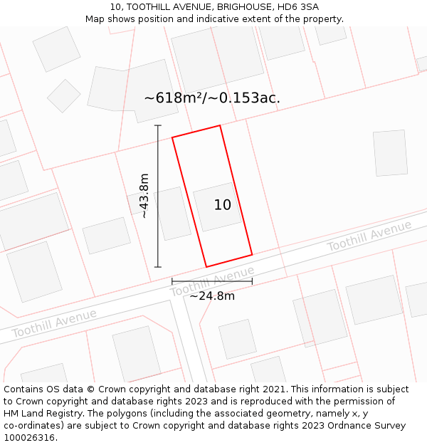 10, TOOTHILL AVENUE, BRIGHOUSE, HD6 3SA: Plot and title map