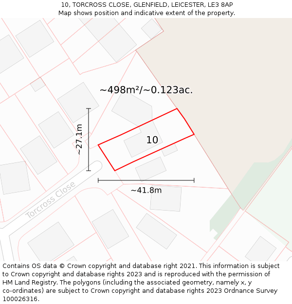 10, TORCROSS CLOSE, GLENFIELD, LEICESTER, LE3 8AP: Plot and title map