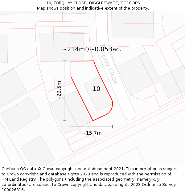 10, TORQUAY CLOSE, BIGGLESWADE, SG18 0FS: Plot and title map