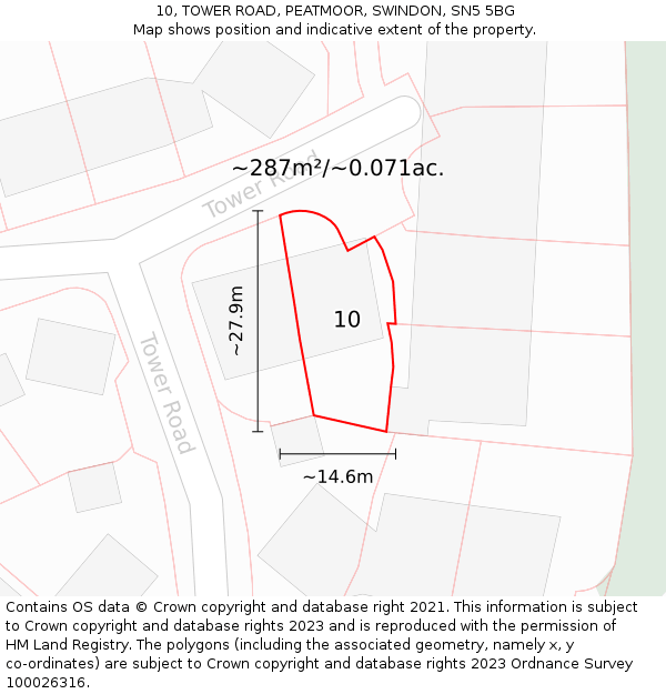 10, TOWER ROAD, PEATMOOR, SWINDON, SN5 5BG: Plot and title map