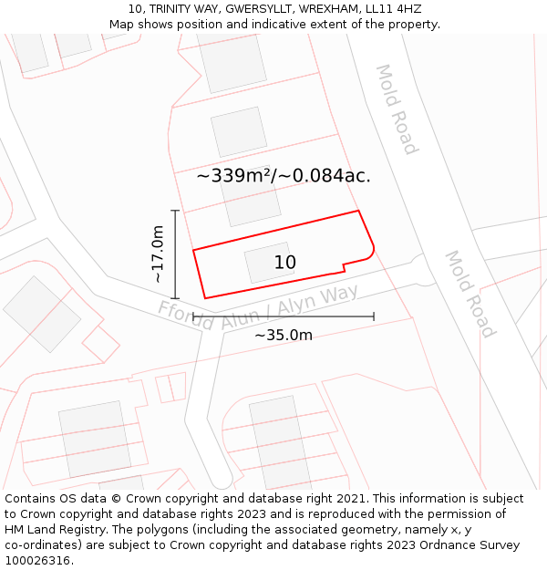 10, TRINITY WAY, GWERSYLLT, WREXHAM, LL11 4HZ: Plot and title map