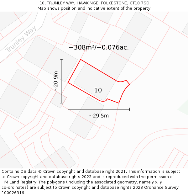 10, TRUNLEY WAY, HAWKINGE, FOLKESTONE, CT18 7SD: Plot and title map