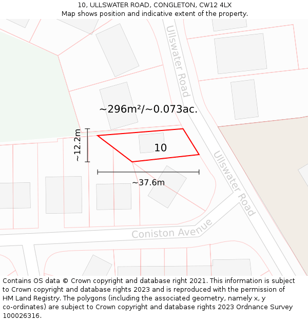 10, ULLSWATER ROAD, CONGLETON, CW12 4LX: Plot and title map