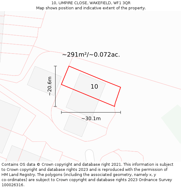 10, UMPIRE CLOSE, WAKEFIELD, WF1 3QR: Plot and title map