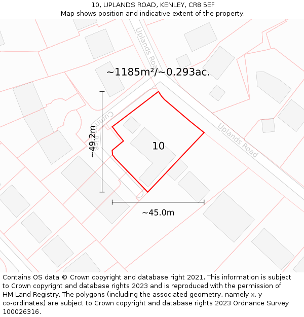 10, UPLANDS ROAD, KENLEY, CR8 5EF: Plot and title map