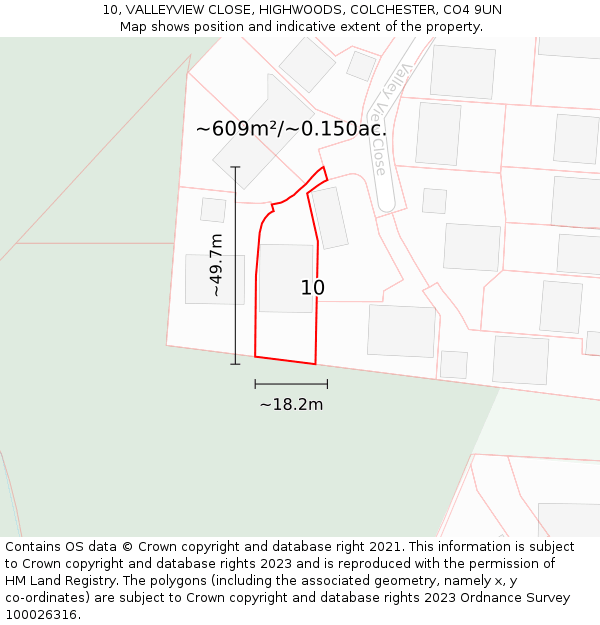10, VALLEYVIEW CLOSE, HIGHWOODS, COLCHESTER, CO4 9UN: Plot and title map