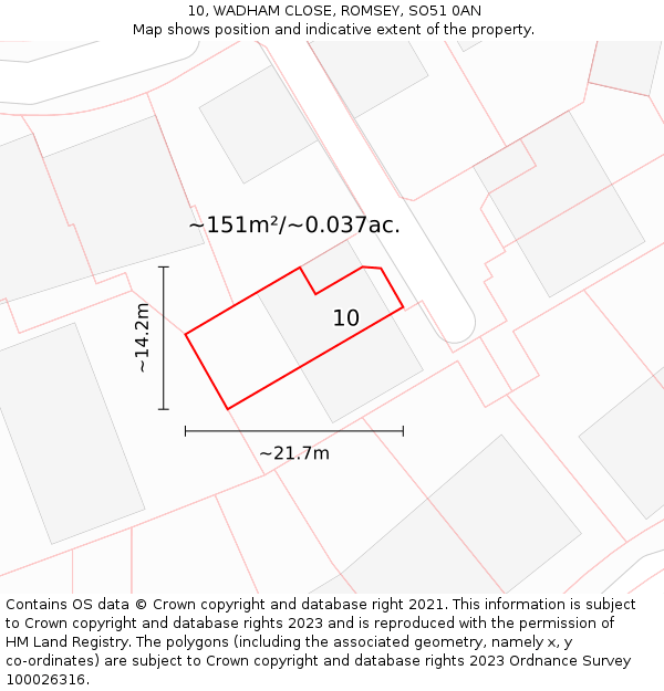 10, WADHAM CLOSE, ROMSEY, SO51 0AN: Plot and title map