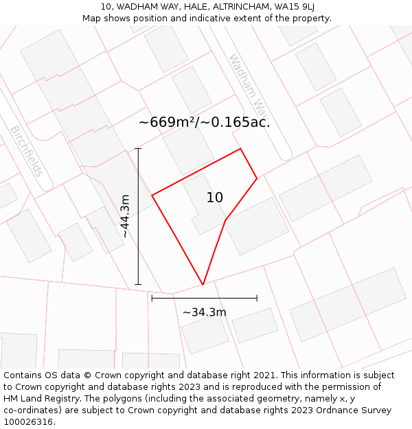 10, WADHAM WAY, HALE, ALTRINCHAM, WA15 9LJ: Plot and title map