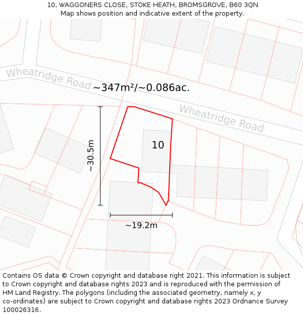 10, WAGGONERS CLOSE, STOKE HEATH, BROMSGROVE, B60 3QN: Plot and title map