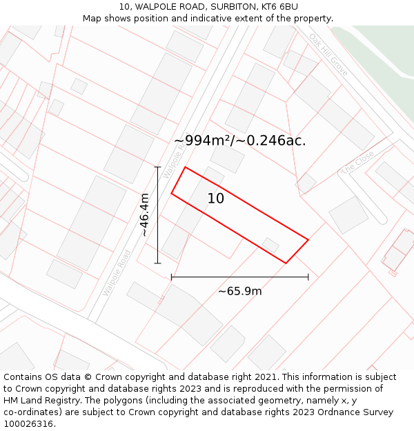 10, WALPOLE ROAD, SURBITON, KT6 6BU: Plot and title map