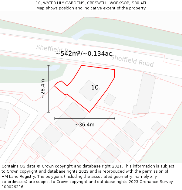 10, WATER LILY GARDENS, CRESWELL, WORKSOP, S80 4FL: Plot and title map