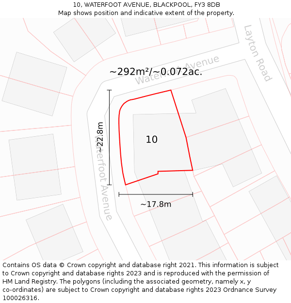 10, WATERFOOT AVENUE, BLACKPOOL, FY3 8DB: Plot and title map