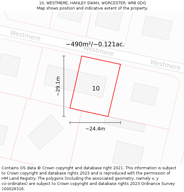 10, WESTMERE, HANLEY SWAN, WORCESTER, WR8 0DG: Plot and title map