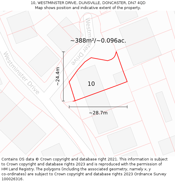 10, WESTMINSTER DRIVE, DUNSVILLE, DONCASTER, DN7 4QD: Plot and title map