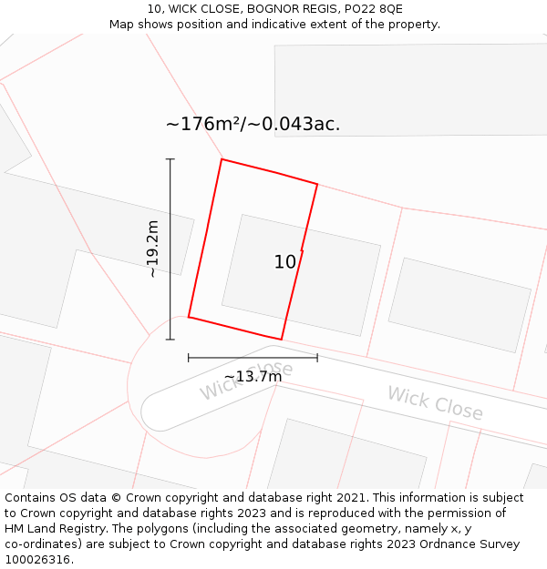 10, WICK CLOSE, BOGNOR REGIS, PO22 8QE: Plot and title map