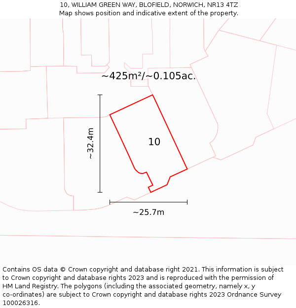 10, WILLIAM GREEN WAY, BLOFIELD, NORWICH, NR13 4TZ: Plot and title map