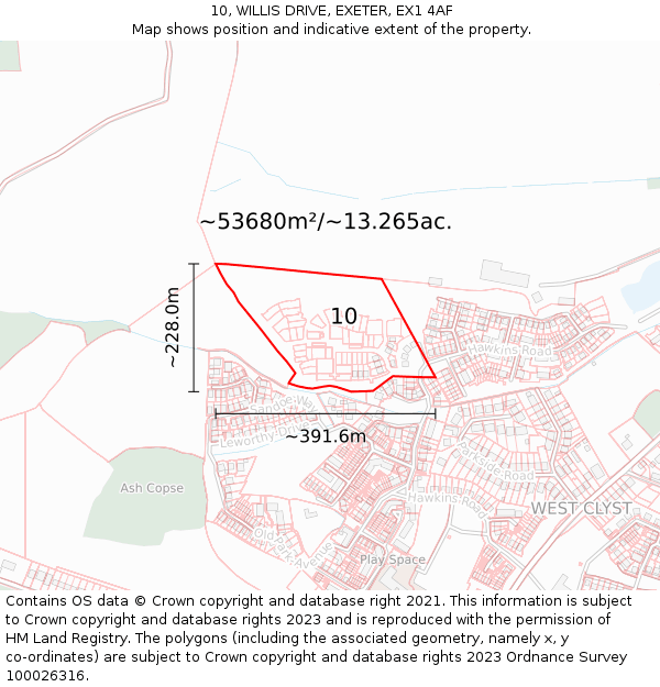 10, WILLIS DRIVE, EXETER, EX1 4AF: Plot and title map