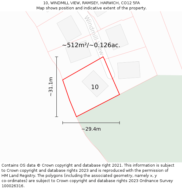 10, WINDMILL VIEW, RAMSEY, HARWICH, CO12 5FA: Plot and title map