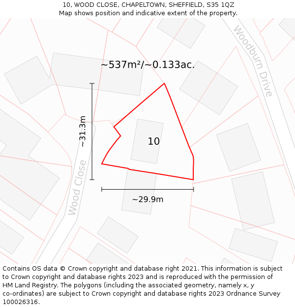 10, WOOD CLOSE, CHAPELTOWN, SHEFFIELD, S35 1QZ: Plot and title map