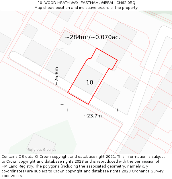 10, WOOD HEATH WAY, EASTHAM, WIRRAL, CH62 0BQ: Plot and title map