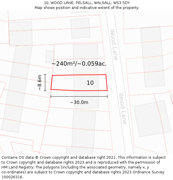 10, WOOD LANE, PELSALL, WALSALL, WS3 5DY: Plot and title map