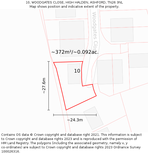 10, WOODGATES CLOSE, HIGH HALDEN, ASHFORD, TN26 3NL: Plot and title map