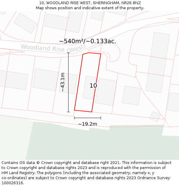 10, WOODLAND RISE WEST, SHERINGHAM, NR26 8NZ: Plot and title map