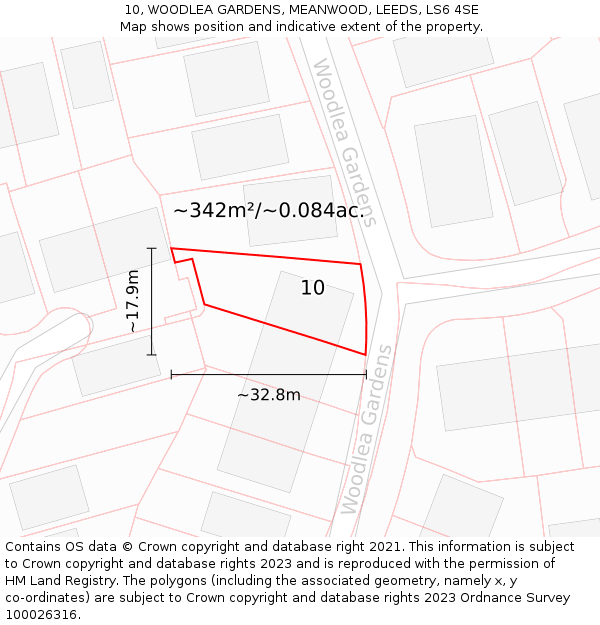 10, WOODLEA GARDENS, MEANWOOD, LEEDS, LS6 4SE: Plot and title map