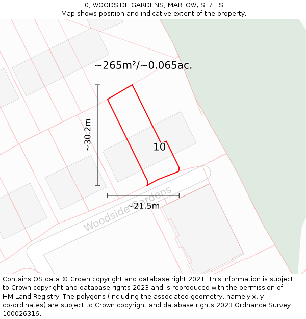 10, WOODSIDE GARDENS, MARLOW, SL7 1SF: Plot and title map