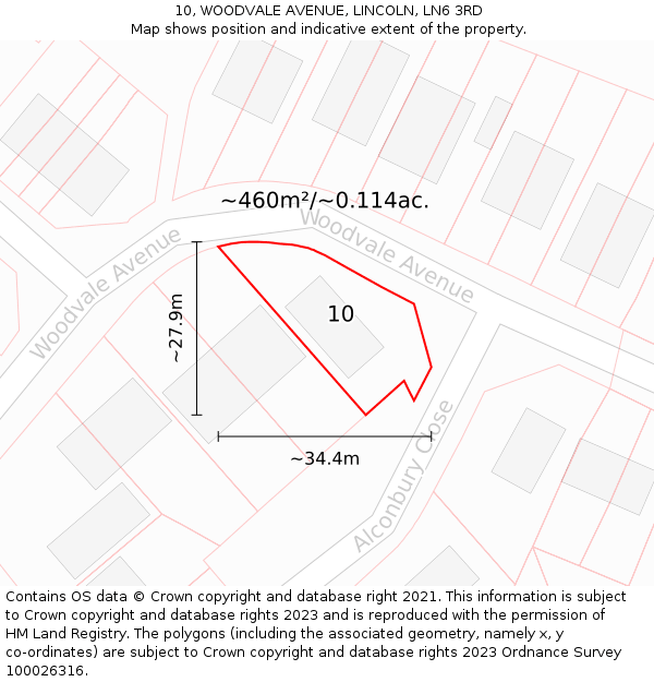 10, WOODVALE AVENUE, LINCOLN, LN6 3RD: Plot and title map