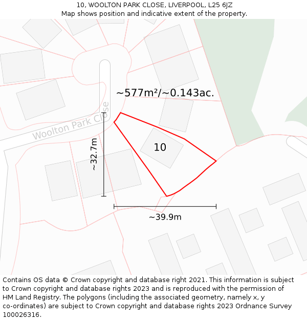 10, WOOLTON PARK CLOSE, LIVERPOOL, L25 6JZ: Plot and title map