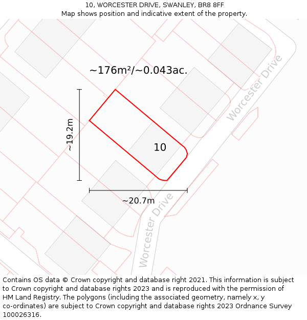 10, WORCESTER DRIVE, SWANLEY, BR8 8FF: Plot and title map